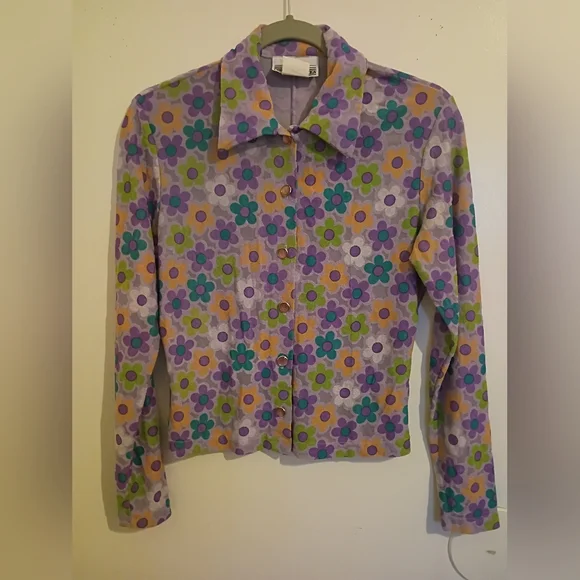 VTG Concepts And Design Burnt Out Floral Patterned Crop Top - Multicolor Sz M - Picture 1 of 7